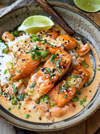 A delicious dish of Coconut Miso Salmon Curry, recipe by Goya Recipes