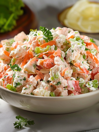 A delicious dish of Golden Corral's Crab Salad, ready to prepare at home, recipe by Goya Recipes