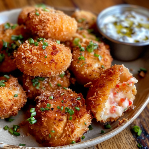 A plate of Fried Pimento Cheese Balls, perfect to enjoy as an appetizer or dinner if you prefer, recipe by Goya Recipes