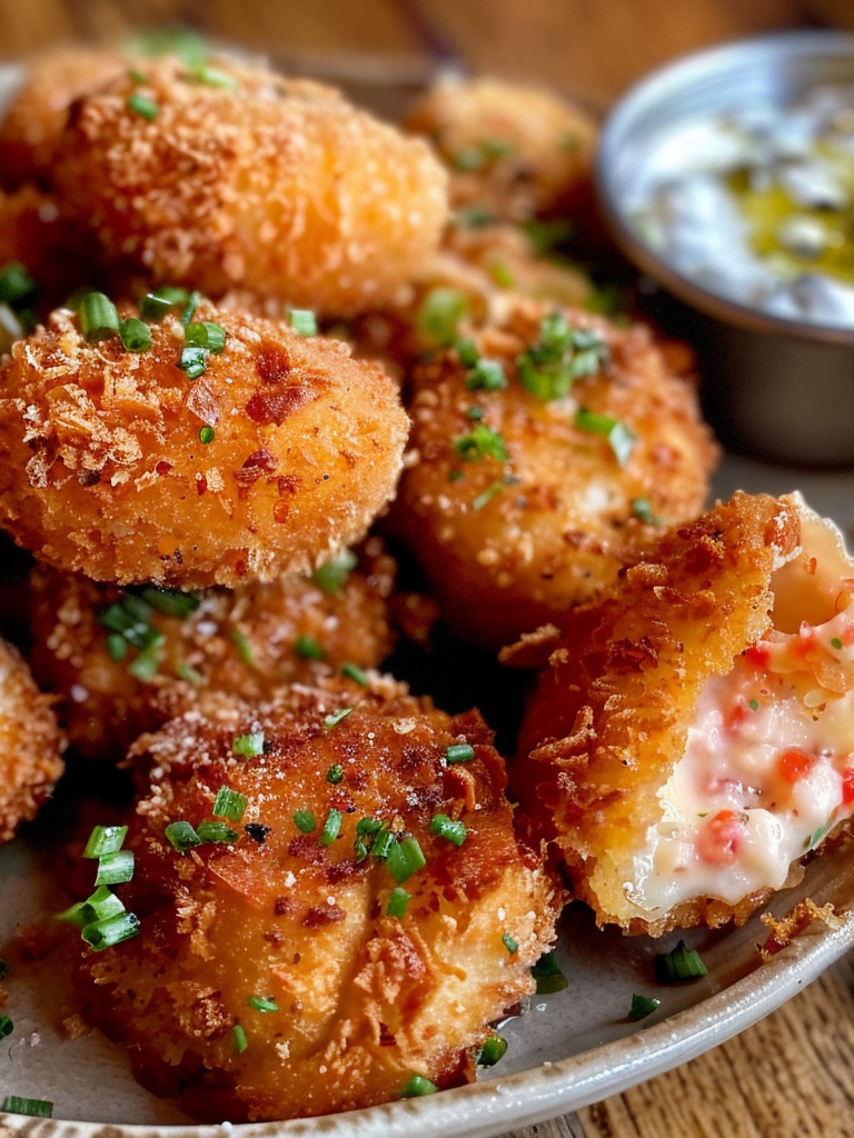 A plate of Fried Pimento Cheese Balls, perfect to enjoy as an appetizer or dinner if you prefer, recipe by Goya Recipes