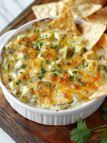 A delicious Green Chili Artichoke Dip, ready to share at your gatherings, recipe by Goya Recipes