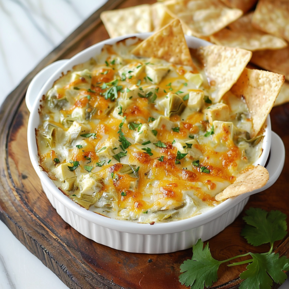 A delicious Green Chili Artichoke Dip, ready to share at your gatherings, recipe by Goya Recipes