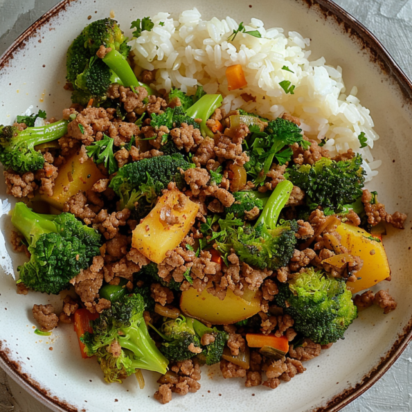 A dish of Ground Beef Broccoli Potato ready to share with the family, recipe by Goya Recipes
