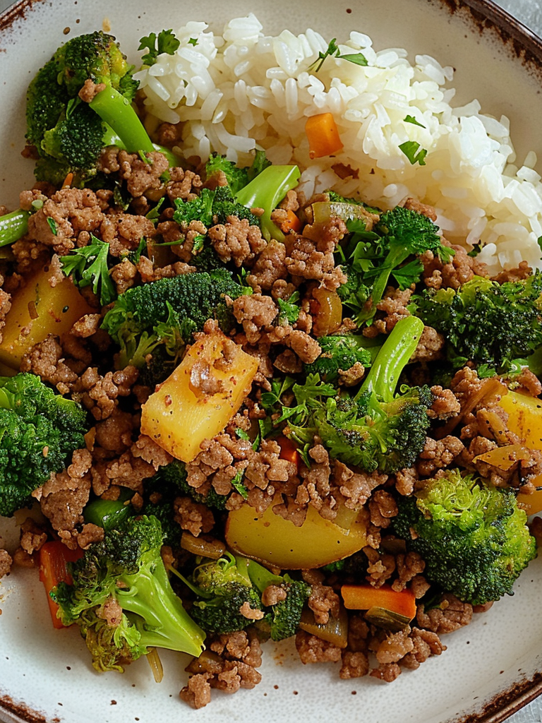 A dish of Ground Beef Broccoli Potato ready to share with the family, recipe by Goya Recipes