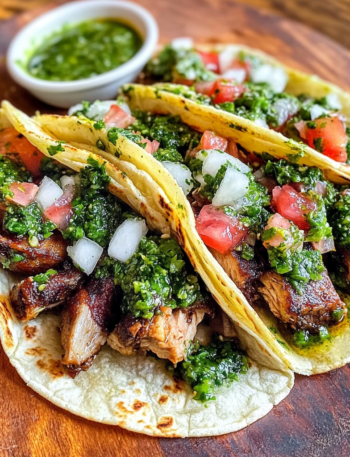 A plate of chimichurri tacos, ready to enjoy with any protein you like, recipe by Goya Recipes