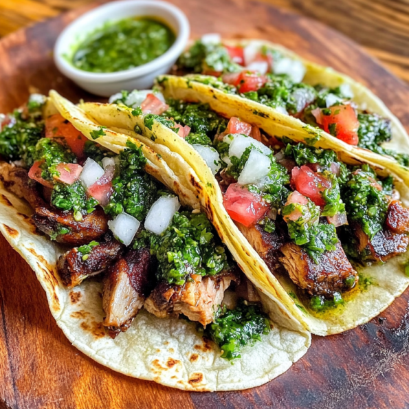 A plate of chimichurri tacos, ready to enjoy with any protein you like, recipe by Goya Recipes