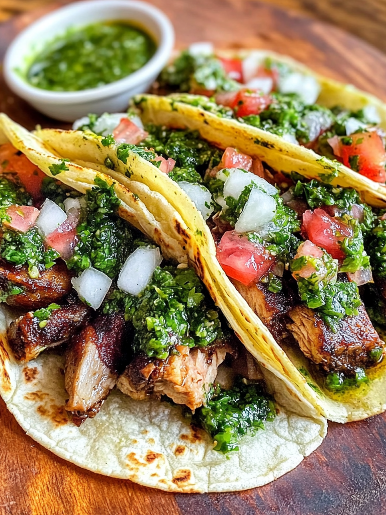 A plate of chimichurri tacos, ready to enjoy with any protein you like, recipe by Goya Recipes