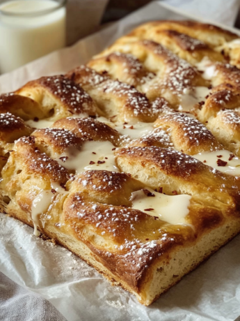 A cinnamon foccacia, ideal to enjoy with coffee or hot chocolate, recipe by Goya Recipes.