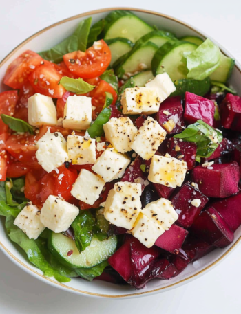 a delicious Cucumber and Beet Salad, ready to enjoy for lunch or dinner, nutritious and healthy, recipe by Goya Recipes