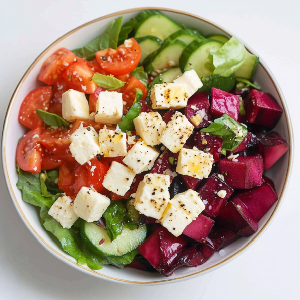 a delicious Cucumber and Beet Salad, ready to enjoy for lunch or dinner, nutritious and healthy, recipe by Goya Recipes