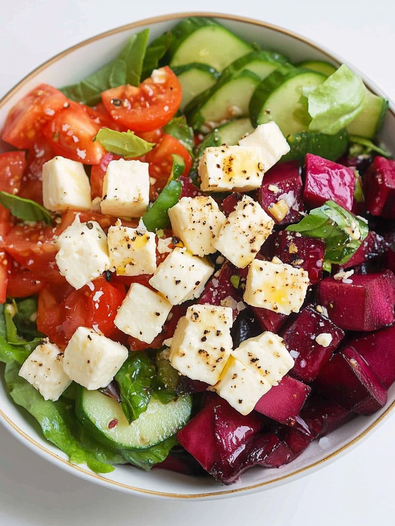 a delicious Cucumber and Beet Salad, ready to enjoy for lunch or dinner, nutritious and healthy, recipe by Goya Recipes