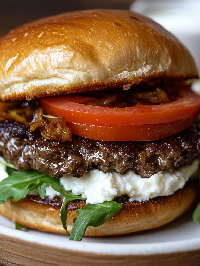 A dish with Goat Cheese Hamburger, ready to enjoy at brunch, recipe by Goya Recipes