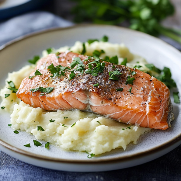 A Salmón Mashed Potatoes dish, quick and easy to prepare, recipe by Goya Recipes