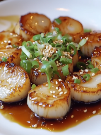 A dish with Asian Scallops, easy and quick to make if you want an Asian touch, recipe from Goya Recipes.