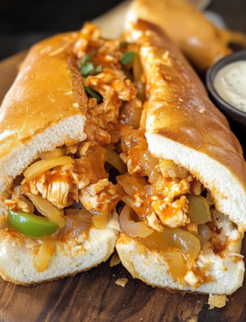 A plate with Buffalo Chicken Cheesesteak, ideal if you want something easy and comforting, recipe from goya Recipe.