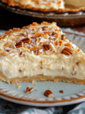 A dish with Italian cream pie, if you love easy to make desserts, recipe from Goya Recipes.