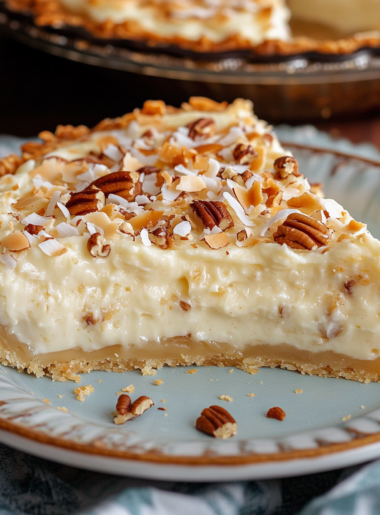 A dish with Italian cream pie, if you love easy to make desserts, recipe from Goya Recipes.