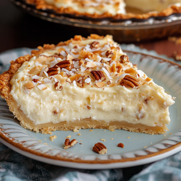 A dish with Italian cream pie, if you love easy to make desserts, recipe from Goya Recipes.