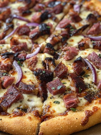 A kosher style pastrami pizza, ideal if you want something easy and different for your day, recipe by Goya Recipe.