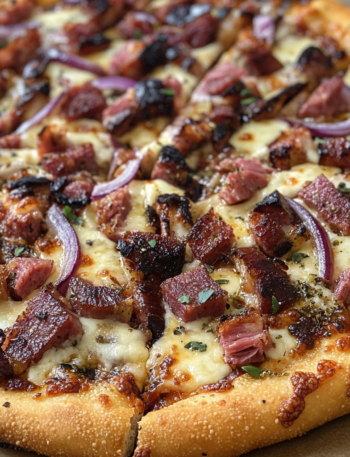 A kosher style pastrami pizza, ideal if you want something easy and different for your day, recipe by Goya Recipe.