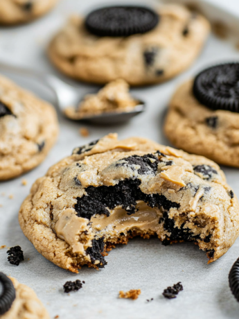 A plate with Peanut Butter Oreo Cookies, if you are looking for a sweet and salty touch, recipe from Goya Recipes.